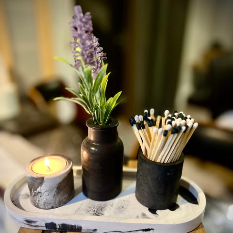 Black Tealight Tray, Holder, Vase and Matches - theattik.com.au