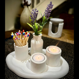White Tealight Tray, Holder, Vase and Matches - theattik.com.au