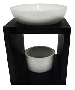 Black Timber Oil Burner with White Ceramic Bowl - theattik.com.au
